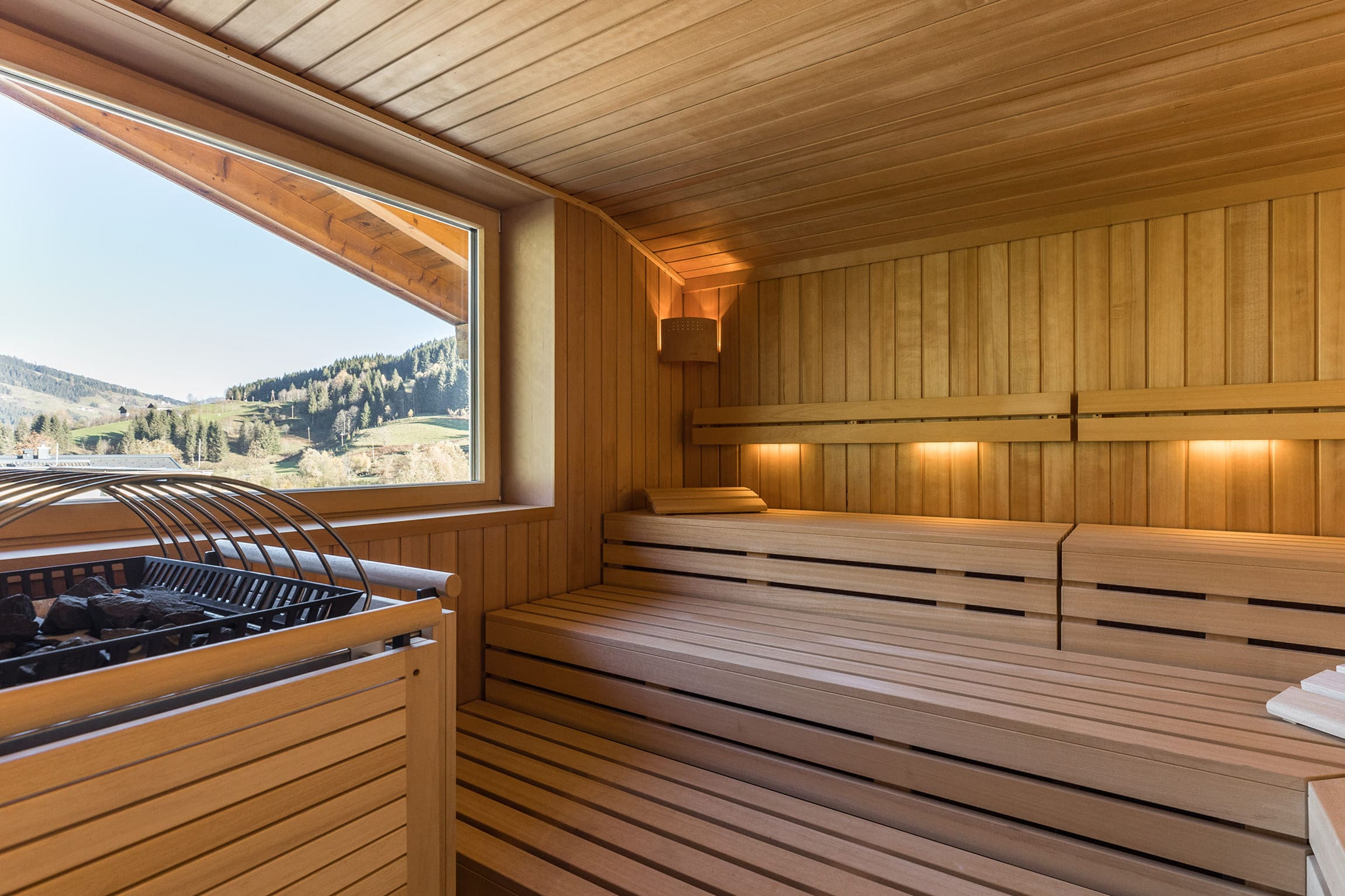 Entspannen in der Sauna mit herrlichem Blick auf die alpine Landschaft